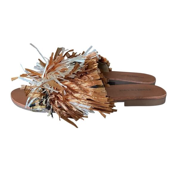 Kenneth Cole NWOB Leather Heron Slide Sandal Fringe Jewels size 9.5 - Picture 6 of 10